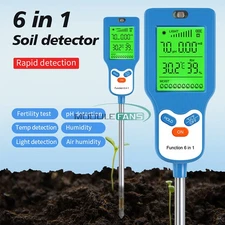 6 in1 LCD Digital Soil PH Meter Tester Temperature Sunlight Fertility Hygrometer