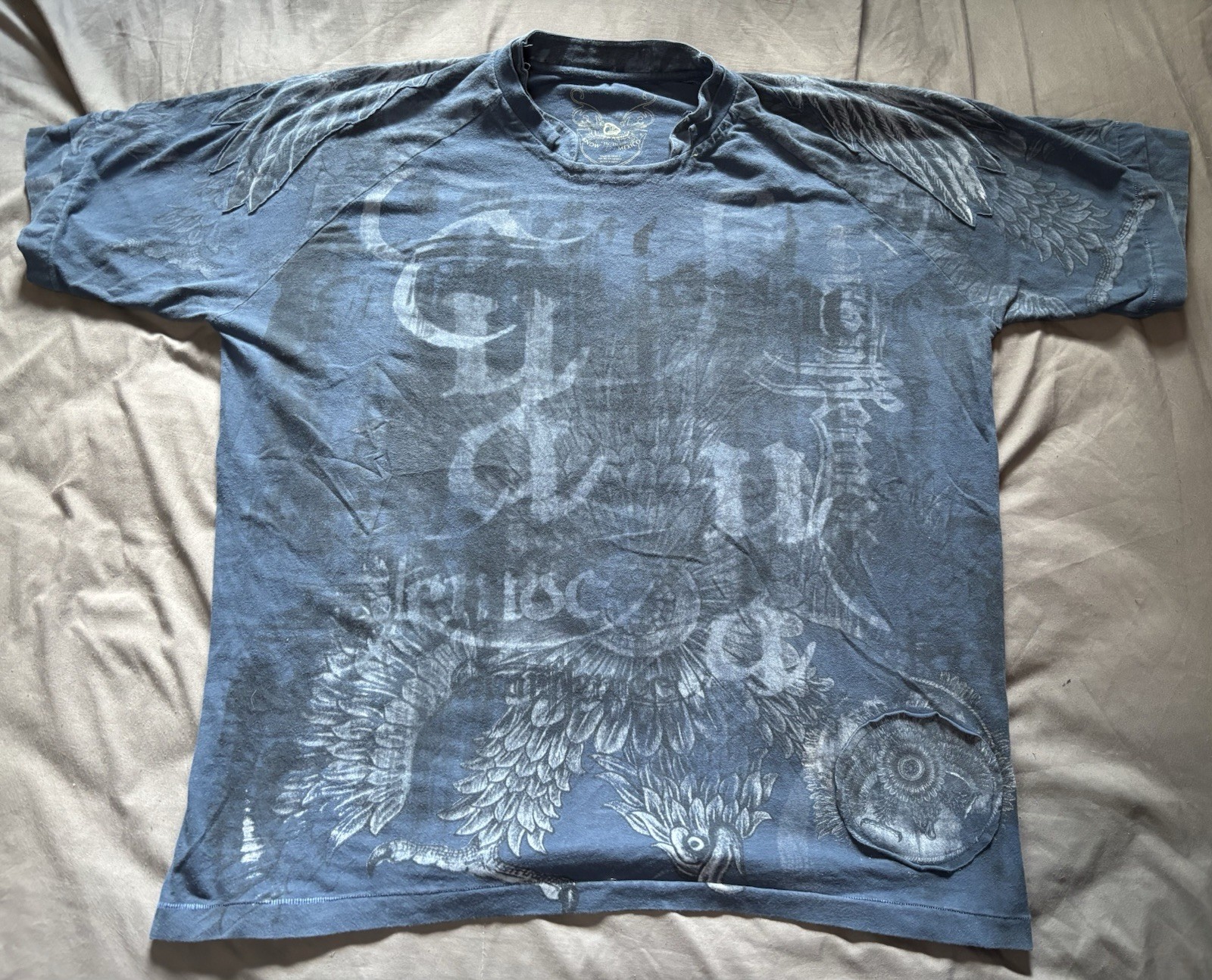 Vintage Y2K Know Mexico Shirt Mens 2XL Blue Winged Hawk Wings Grunge Punk Emo