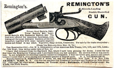 1877 Remington's Shotgun Advertisement Victorian Colonel Gildersleeve Rifle Team
