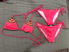 Vintage Victoria's Secret BeadedTriangle Bikini Set SM top,XS SM bottoms