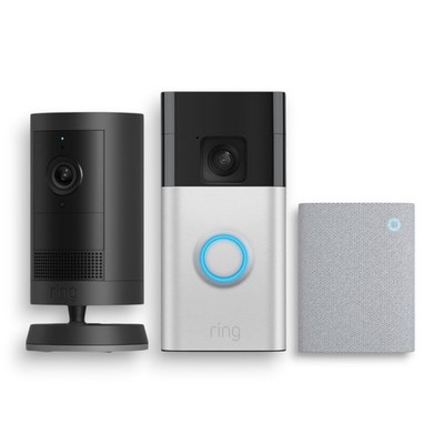 Ring Battery Doorbell Satin Nickel Smart Wi-Fi Video with Outdoor Cam Plus Black