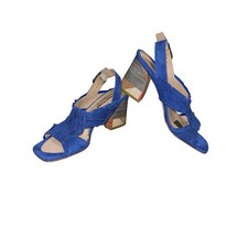 Donald Pliner Pollock Blue Suede Frayed Block Heel Slingback 7