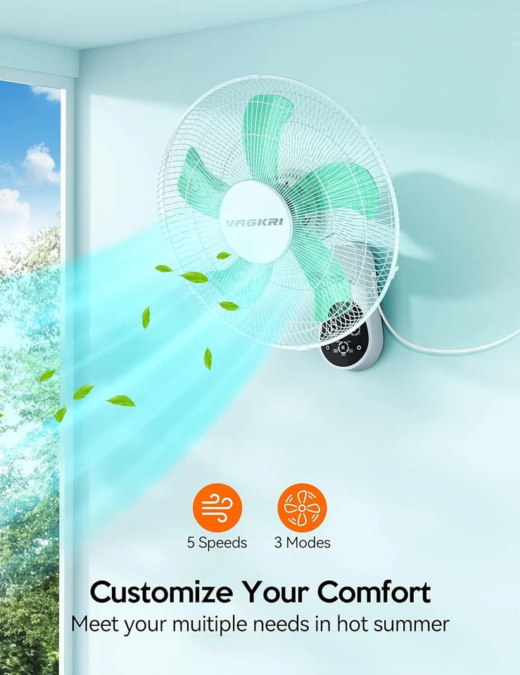 Stylish Wall-Mounted 16 Inch Fan: 5-Blades, Remote Control & Oscillating Feature - Image 4 of 4