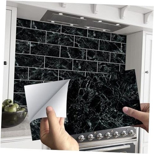 16-Sheet Black Kitchen Backsplash Tiles 8”x4”Black Marble Wall Tile ...