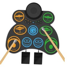 Roll Up Electric Drum Set for Quiet Practice, Kids, Beginners, 9 polychromatic