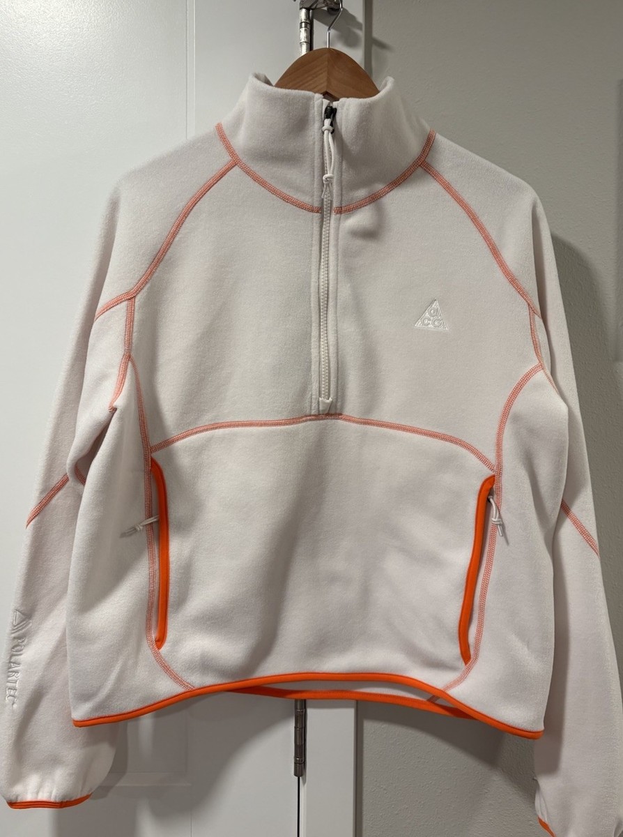 Nike ACG Wolf Tree Jacket White Orange 1/2 Zip Fleece HJ0237