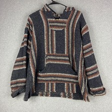 Baja Joe Mexican Poncho Hoodie Lg Pullover Hippie Boho Drug Rug Pockets