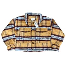 Vigoss Women's Jacket Crop Brushed Plaid Tan Size Large NWT