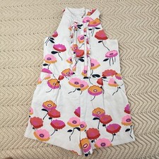 Janie And Jack Poppies Romper Size 3T White Pink Floral High Neck Cute Summer
