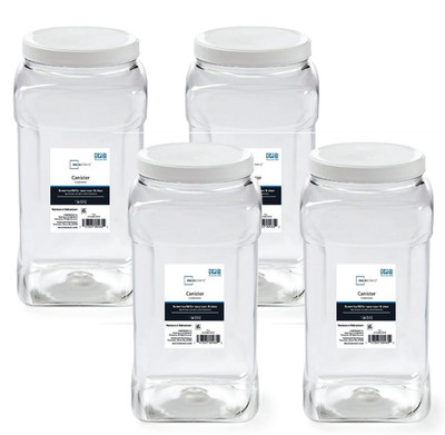 (4 pack) 4-Quart Clear Plastic Canister with White Twist-Top Lid 1 Each