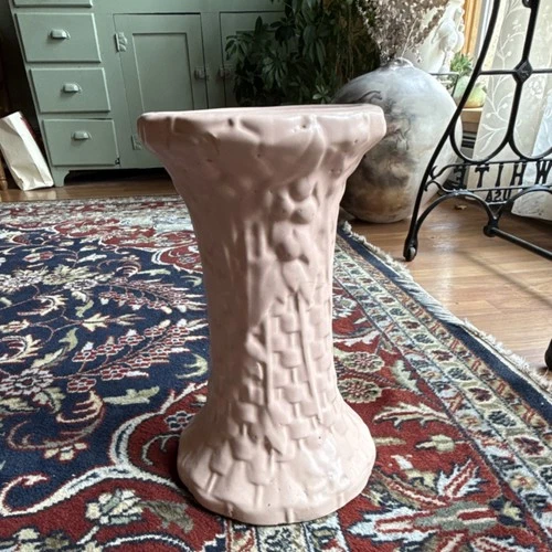 McCoy Ceramic Pink (coral) Basketweave Decorative Vase Matte Pottery Impressed