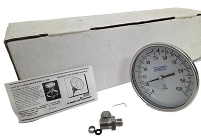 Wika Bimetal TI.52 Thermometer, Union, 5'' Dia, Adj Angle, 0-100°C, 9''Length