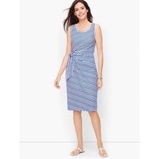 Talbots Petite Blue White Striped Cotton Sleeveless Side Tie Sheath Dress PM NWT