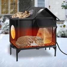 Heated Outdoor Cat House Weatherproof W/ Heating Pad Insulated Feral Cat Houses