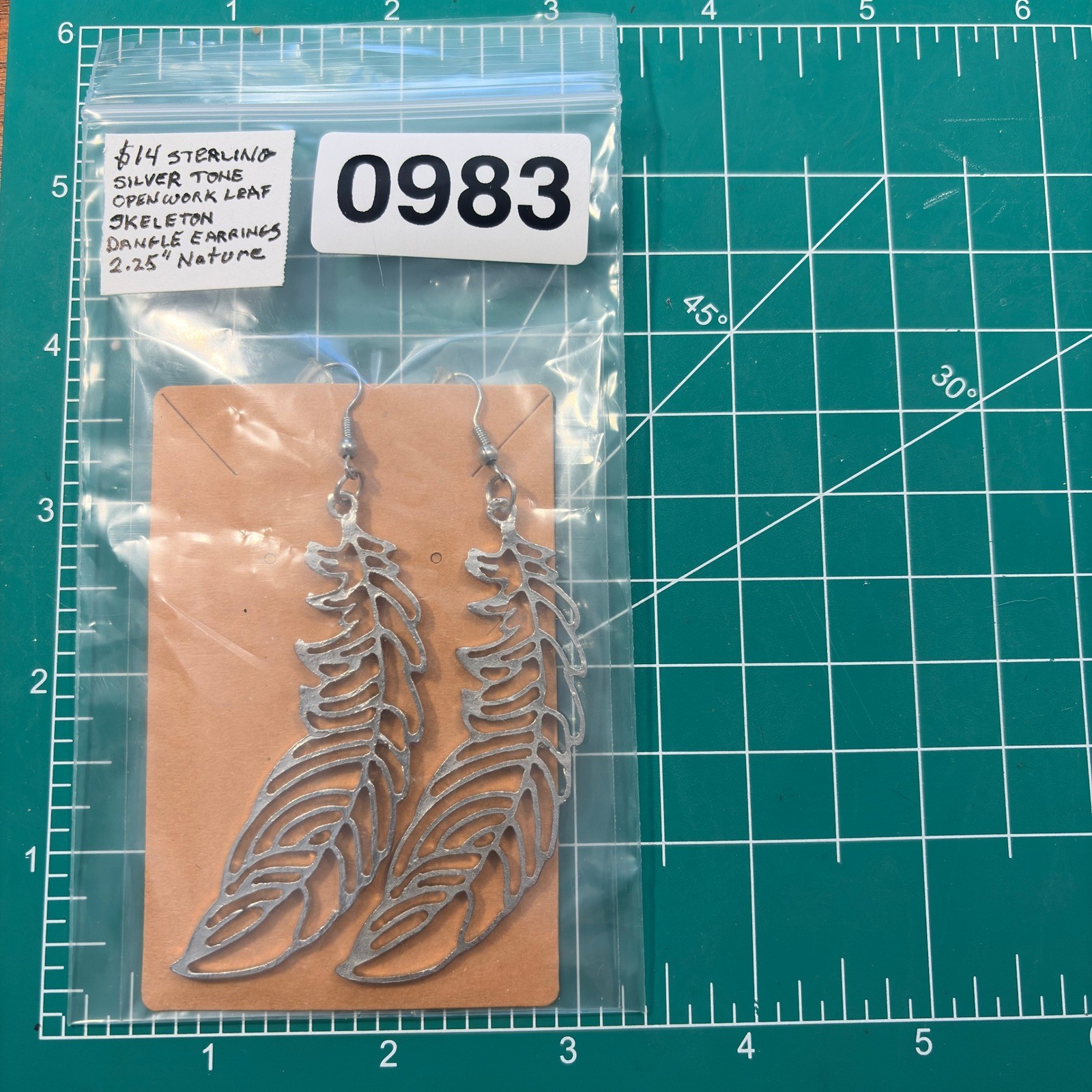 Sterling Silver Tone Openwork Leaf Skeleton Dangl… - image 4