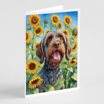 Caroline's Treasures Wirehaired Pointing Griffon Sunflowers Greeting Cards Pk 8
