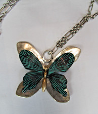 Vintage - Sterling Silver Sculpted Butterfly Pendant with Chain