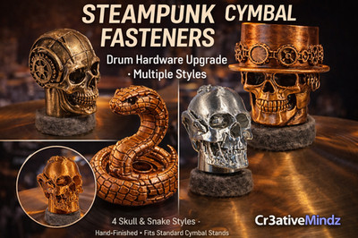 Metallic Steampunk Cymbal Toppers - Nut | Mechanical Skull Drum Kit Fastener