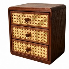 Kompakter Tisch-Aufbewahrungsschrank aus Holz und Rattan kompakt für Büro