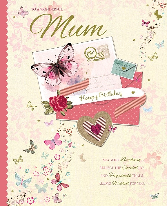 To a Wonderful Mum - Butterflies - Wishing Well Large Luxury Boxed Birthday Card