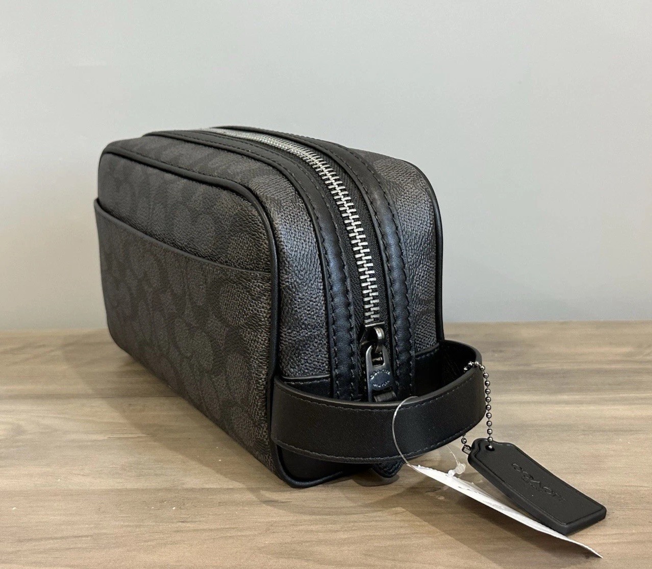 COACH CAR15 Small Travel Kit In Signature Canvas & Leather Charcoal/Black