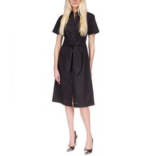 MICHAEL KORS Women's Black Cotton Poplin Tie-Front Dress Size XS