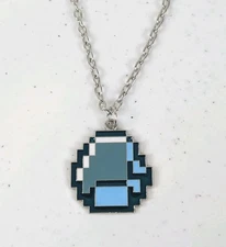 Minecraft Style Diamond Necklace Pixel Pendant Gamer Nerd Jewelry Gift 22"