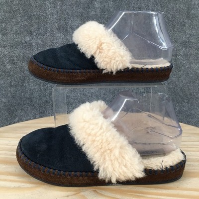UGG Aira Slipper Womens 5 Blue Suede Slip On Mule Plush Sheepskin Collar Casual
