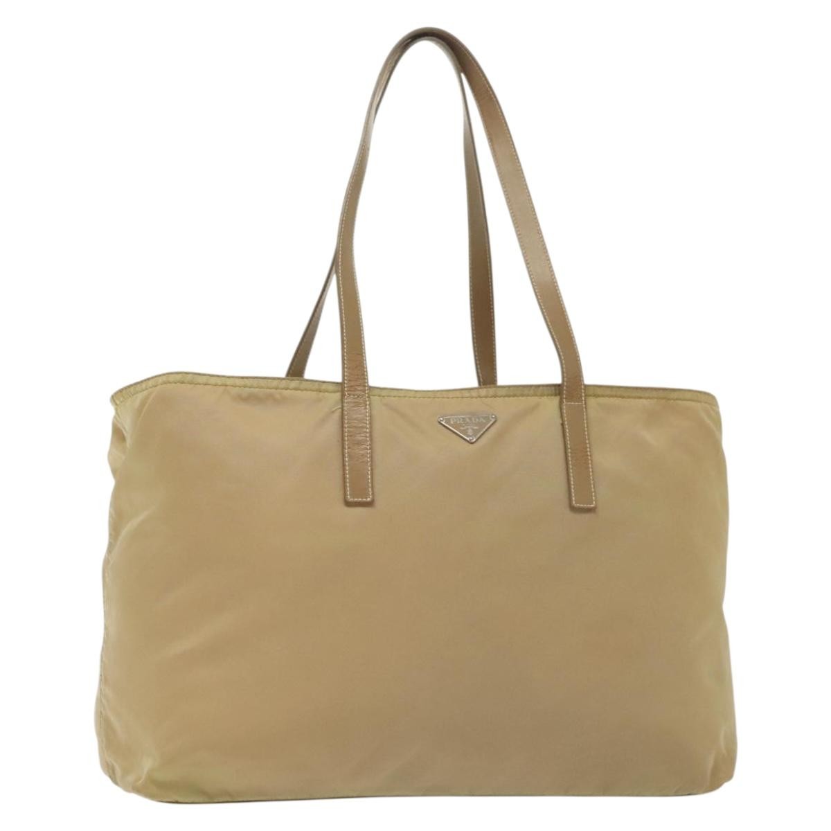 PRADA Tote Bag Nylon Beige Silver Auth 140315 | eBay