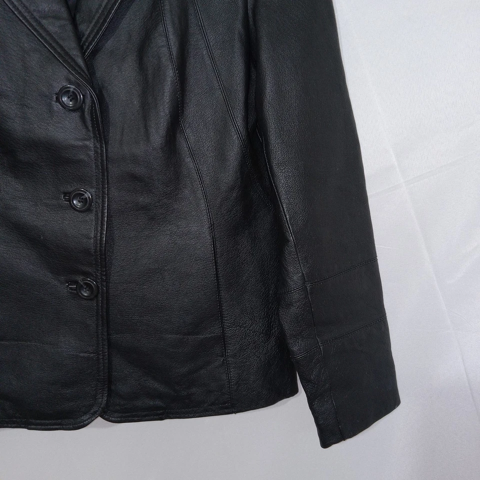 East 5th 皮革夹克小号摩托黑色真皮纽扣时尚前卫 — 第 4/4 张图片