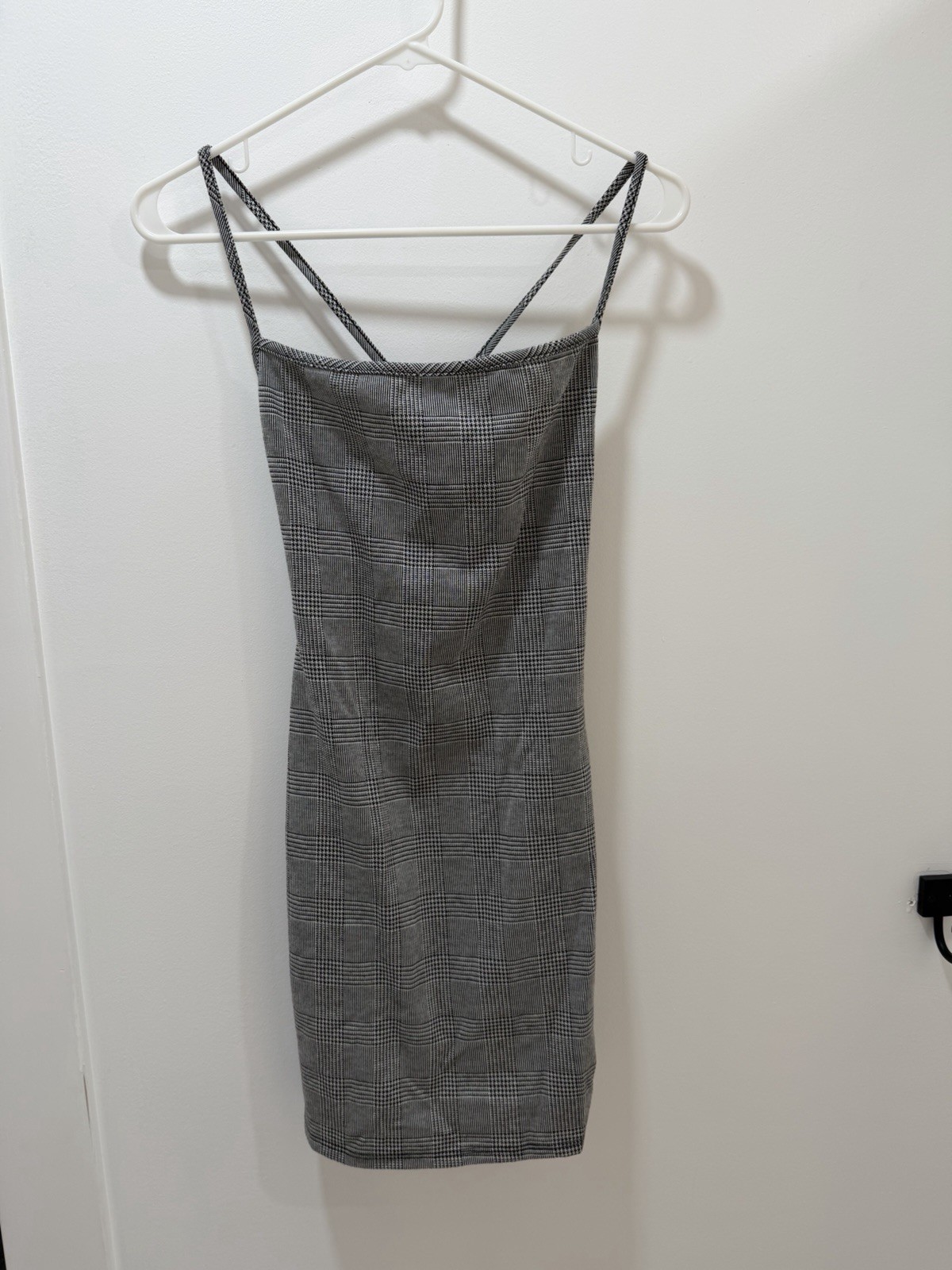 Windsor Plaid Mini Dress Black and White Checkered Bodycon, Size M