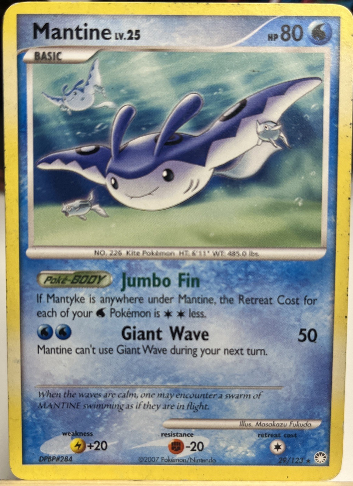 2007 Pokémon TCG Mantine 29/123 DPP Mysterious Treasures Regular Rare Card NM