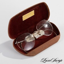 Antique Vintage Silver Metal Wire Gold Nosebridge Rimless Glasses Spectacles