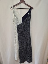 MNG Mango Sleeveless V-Neck Dress Size M 12 White Navy Lined Wedding Prom Party