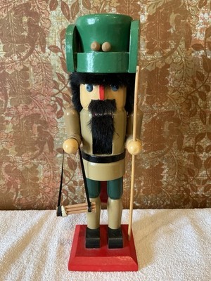 Lot 8 - Wooden Nutcracker w/ Staff And Strap of Wood, 12  Tall, No Move Arms