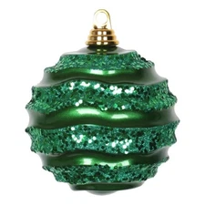 Vickerman 6" Glitter Accents Wave Ball Christmas Ornament in Candy Stripe Green