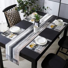 Modern Table Runner and Placemats Set Abstract Black White Gray Pink Linen 6 PCS