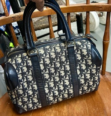 Vintage Dior Bag Navy Blue Oblique Trotter Boston Doctor Satchel