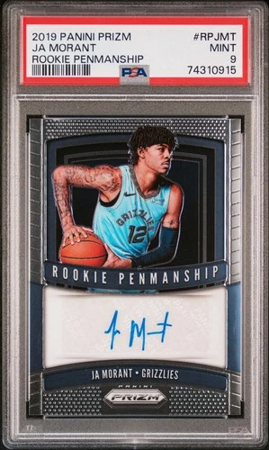 2019-20 Panini Prizm Ja Morant Rookie Penmanship Rookie Auto #RP-JMT PSA 9