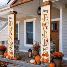 Happy Fall Y'all Give Thanks Porch Banner Thanksgiving Decor 12x71 Inch Aut...