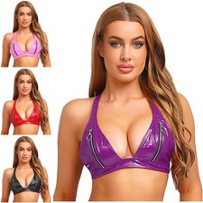 Women Crop Tops Zipper Bralette Leather Bra Party Lingerie Ladies Nightwear PU