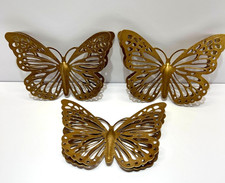Gold Tone Metal Butterfly Wall Decor Layered Wings Distressed Cutout set of 3 