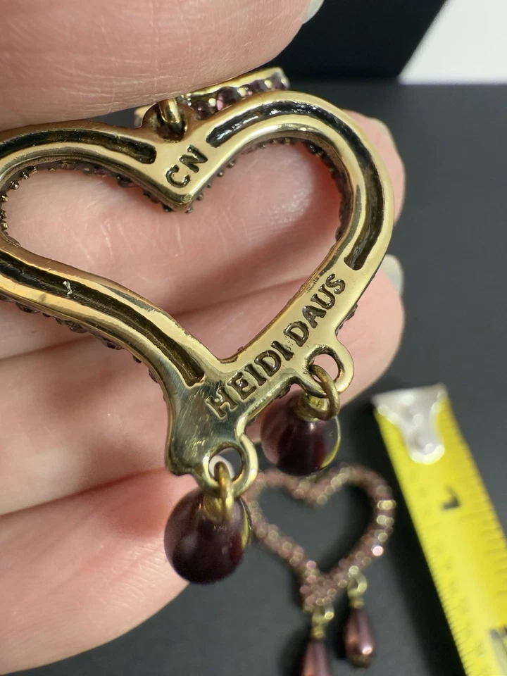 HEIDI DAUS "Heart's Desire" Crystal Beaded Heart Drop Earrings - Pierced - Image 3 of 4