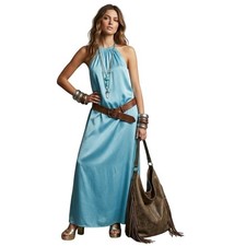 TED BAKER LONDON Roxieyy Halter Midi Dress Blue XSmall Hammered Satin NWT $260