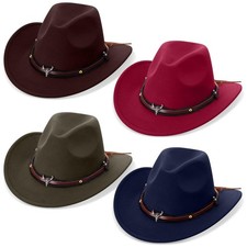 Cowboy Hat Set 4 Pcs Unisex Western Wide Brim Hats with Belt Buckle - Party Hat