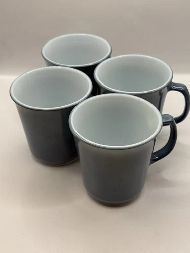 Vintage Pyrex Coffee Cup Mug SLATE BLUE Glass Set of 4 D Handled