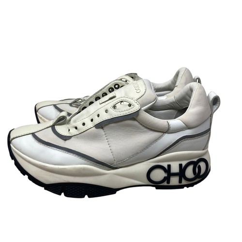 Jimmy Choo Sneakers Size 38 US 8 White Fabric Leather Raine Lace Up - Picture 7 of 22