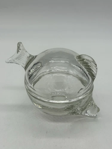 Anchor Hocking Clear Glass 3 1/2" Fish Shaped Trinket Dish w/ Lid Vintage