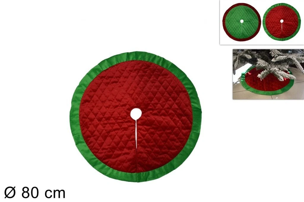 Tappeto Copri Base Albero Di Natale Rustico 72 Cm – Scegli Tra Rosso O Verde Con Applicazioni In Rilievo