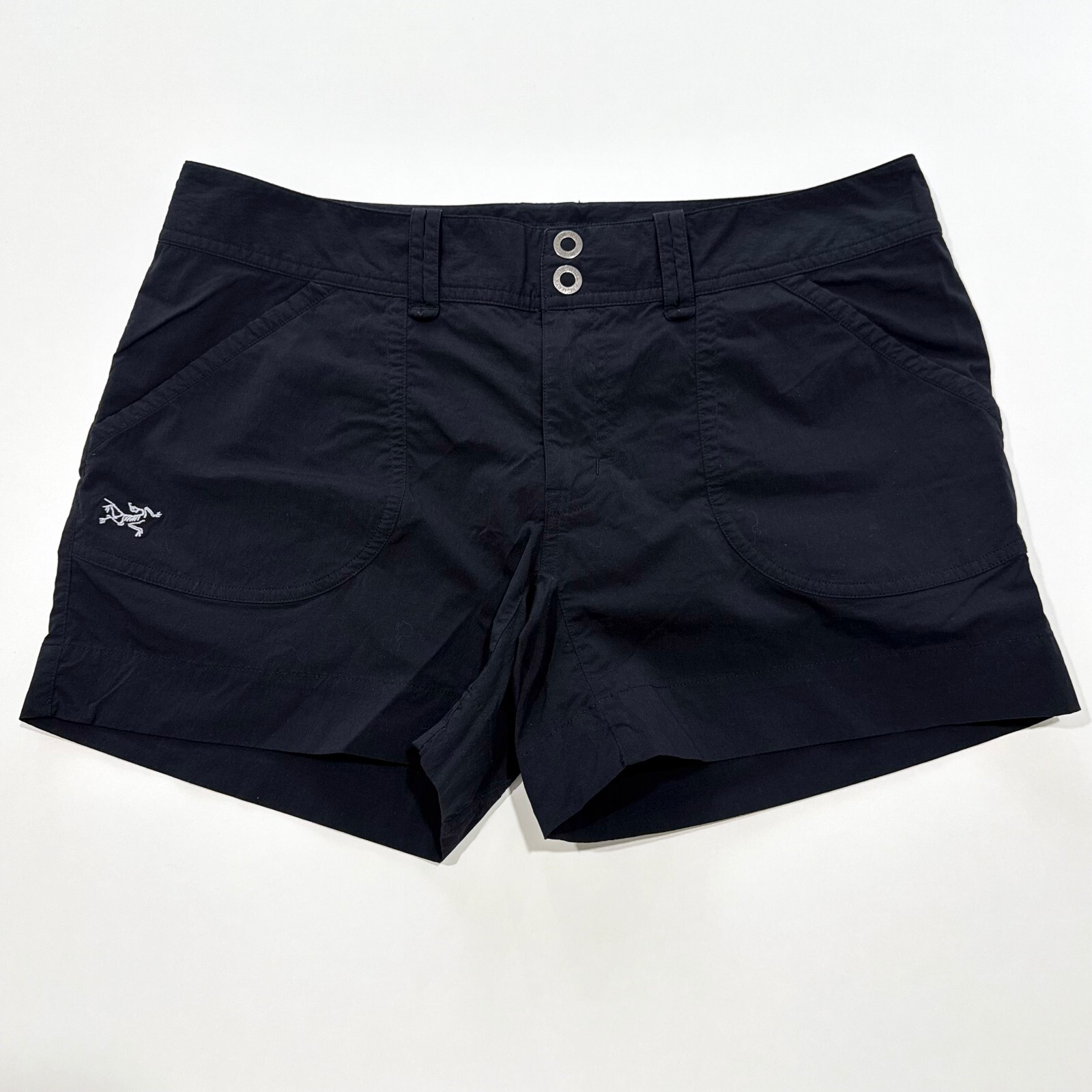 Arc'teryx pantaloncino donna parapetto 4 5" cucitura interna vita bassa taglia 10 nero